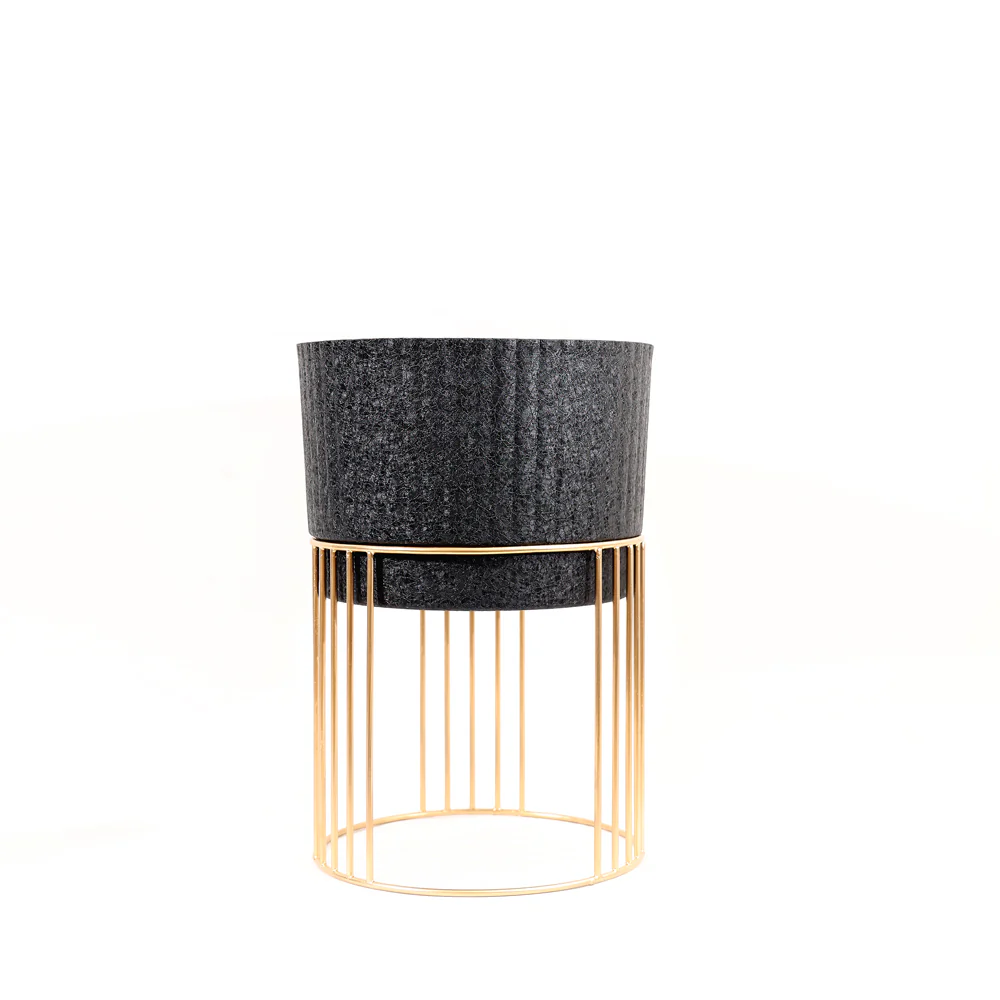 Nara Ribbed Planter with Stand Short - Black Gold - Image 4