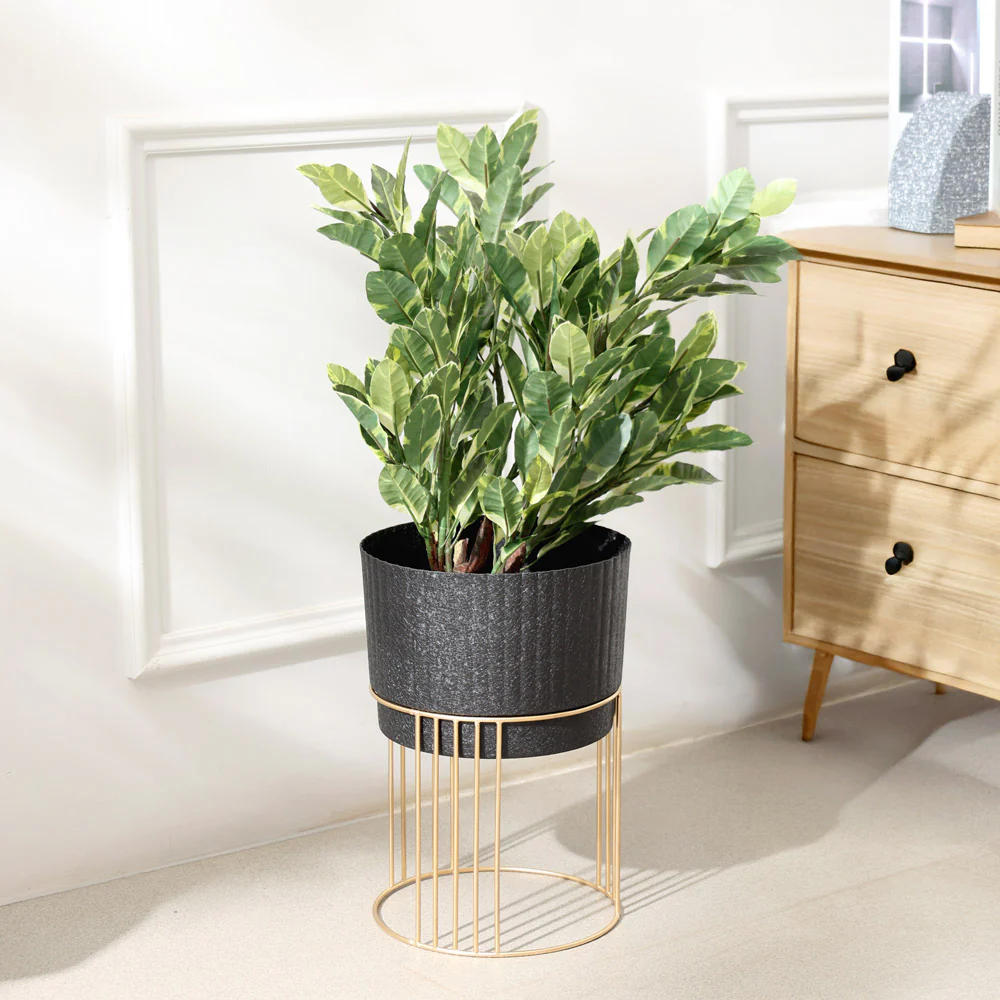 Nara Ribbed Planter with Stand Short - Black Gold - Image 5