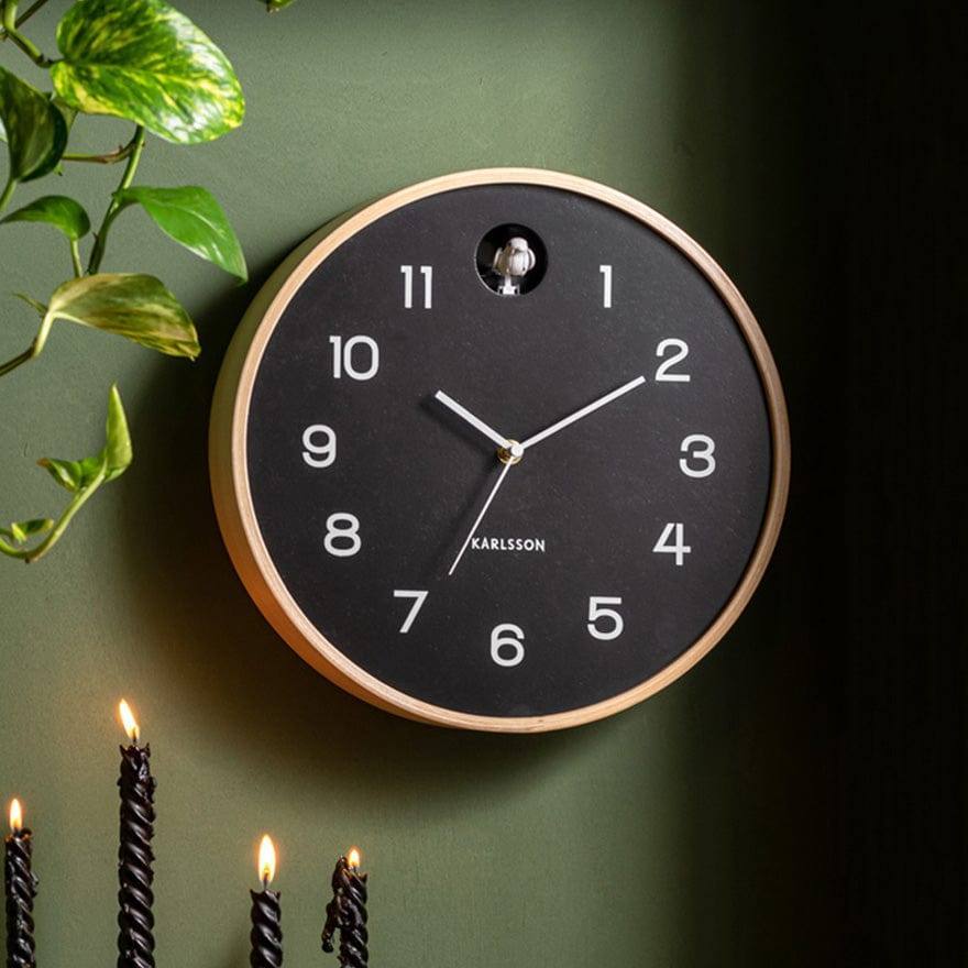 Natural Cuckoo Wall Clock 31cm - Black