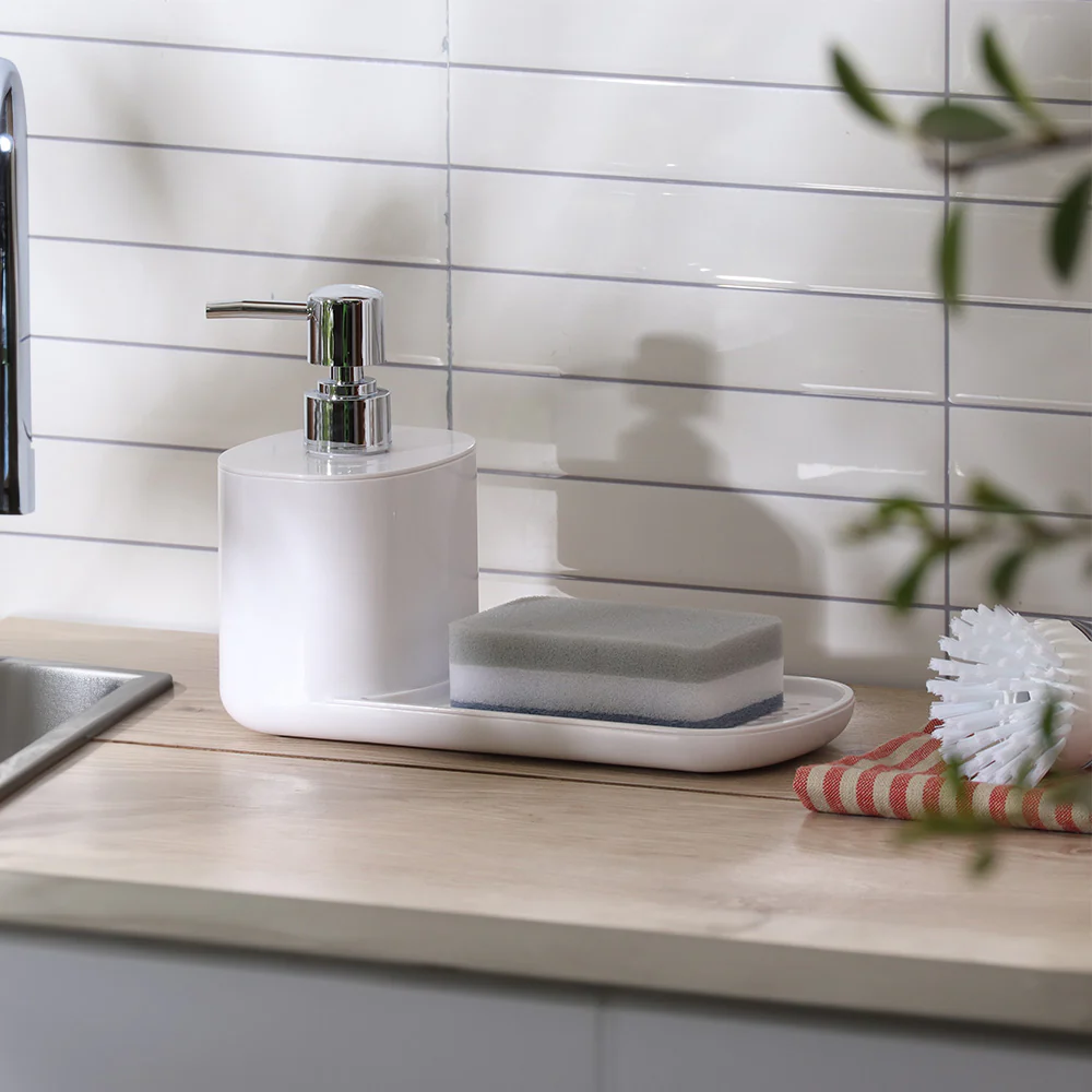 Neat Dish Soap Dispenser with Sponge Rest - White