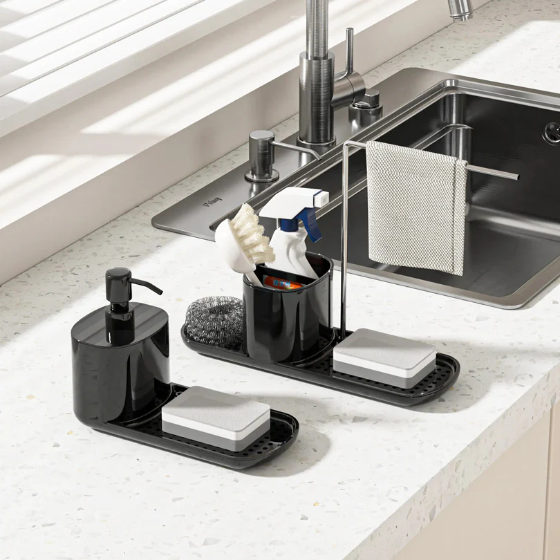 Neat Kitchen Sink Organiser with Towel Rack - Black - Image 2