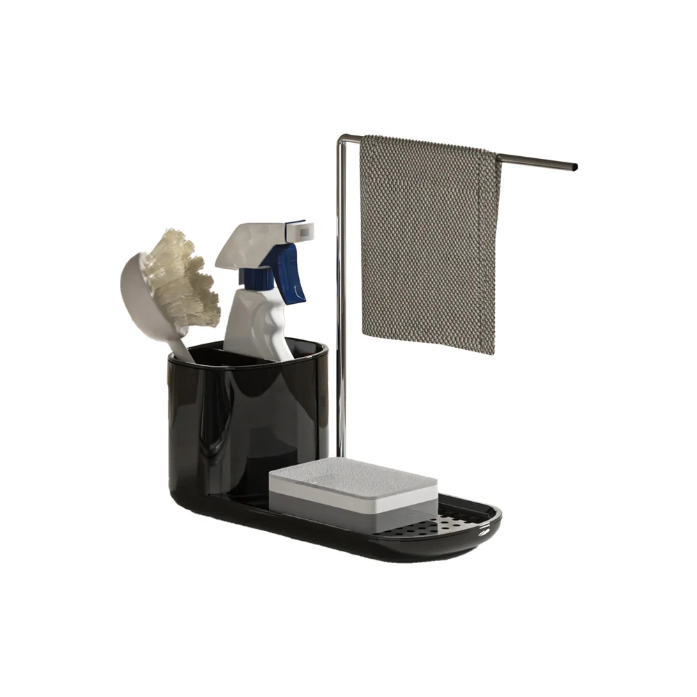 Neat Kitchen Sink Organiser with Towel Rack - Black - Image 3