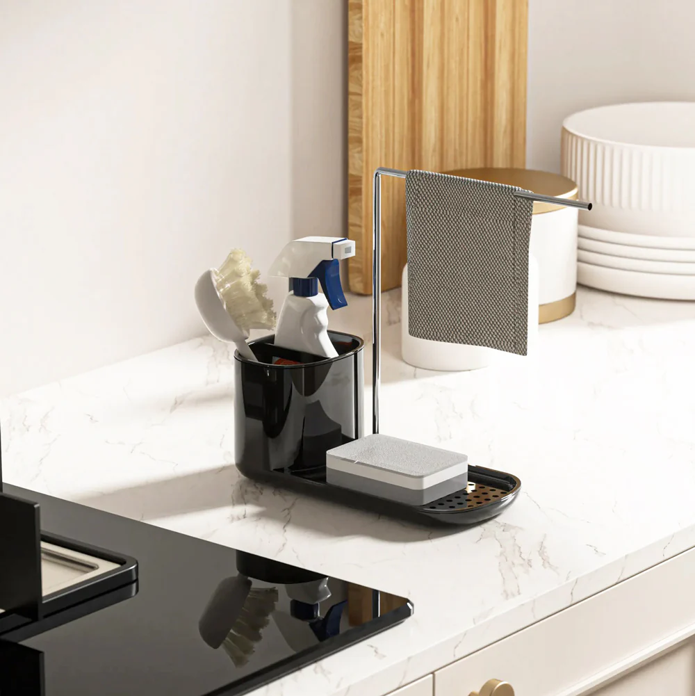 Neat Kitchen Sink Organiser with Towel Rack - Black - Image 5