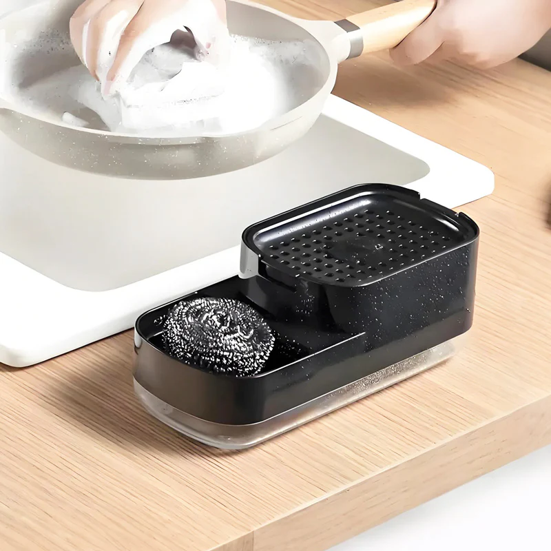 Neat Soap Dispensing Sponge Holder With Scrubber Rest - Black - Image 2
