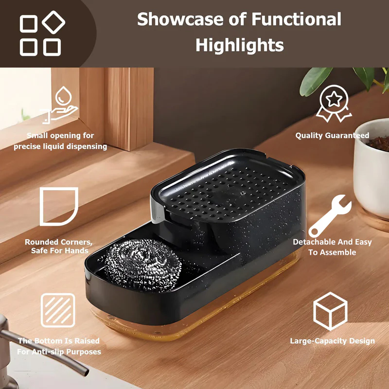 Neat Soap Dispensing Sponge Holder With Scrubber Rest - Black - Image 6