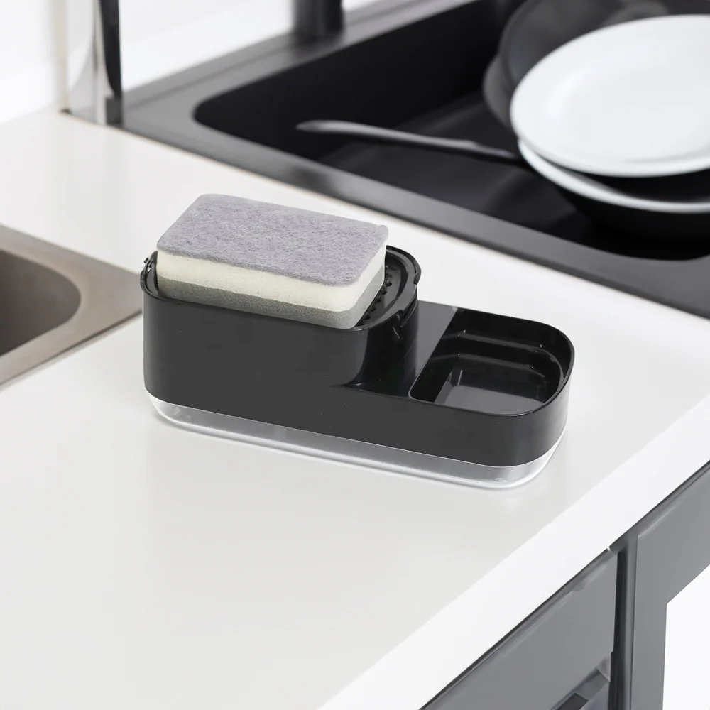 Neat Soap Dispensing Sponge Holder With Scrubber Rest - Black - Image 7