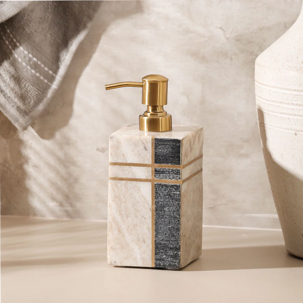 Nera Marble Soap Dispenser - Beige & Black - Image 2