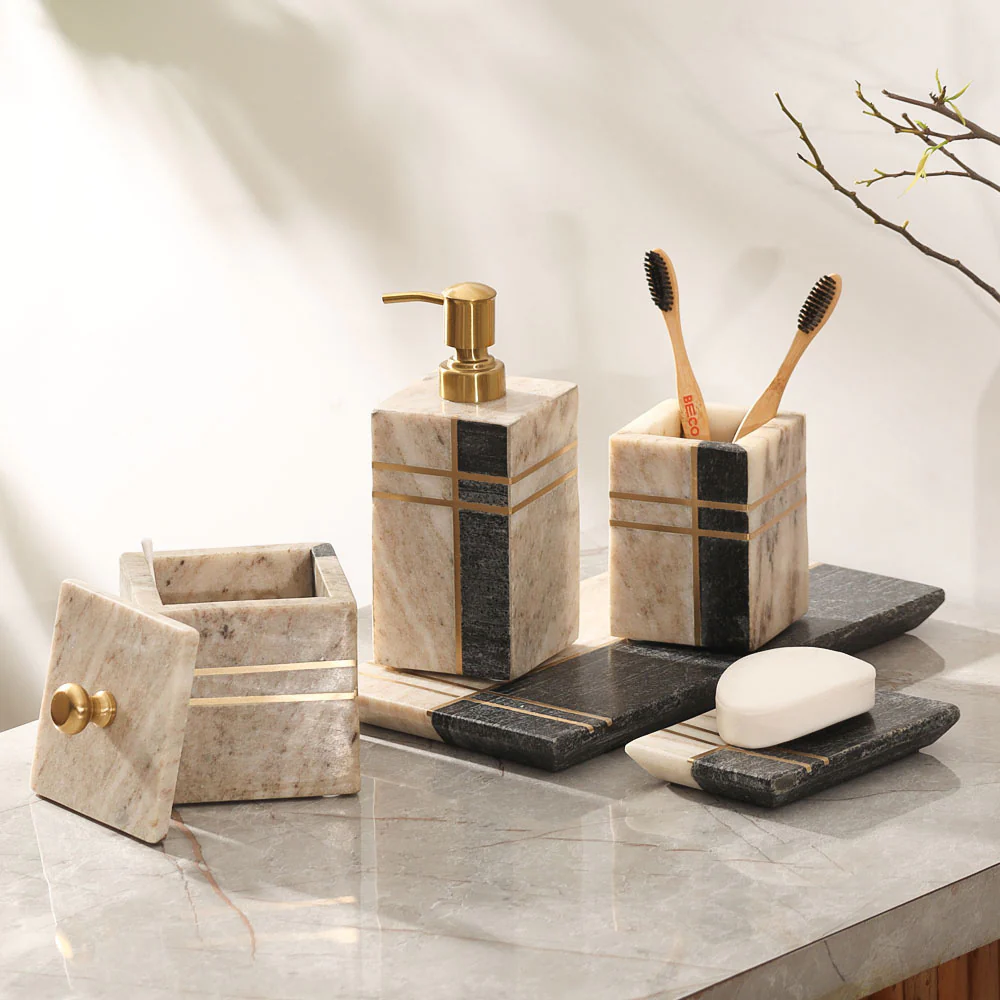 Nera Marble Storage Jar - Beige & Black - Image 4
