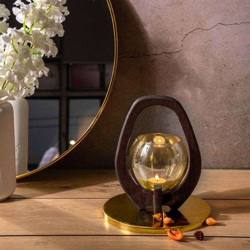 Nest Glass Lantern with Wooden Holder - Walnut - Image 2