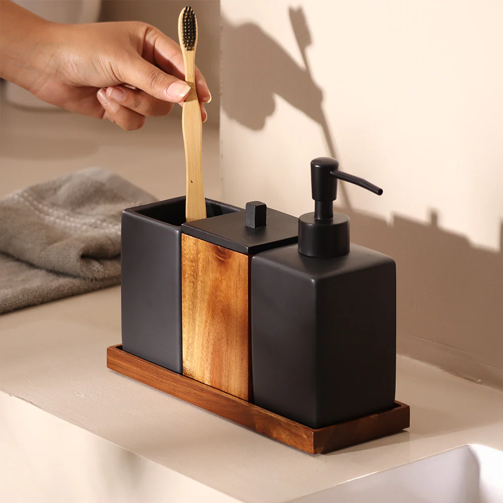 Neva 4-piece Bathroom Set - Black Natural - Image 2