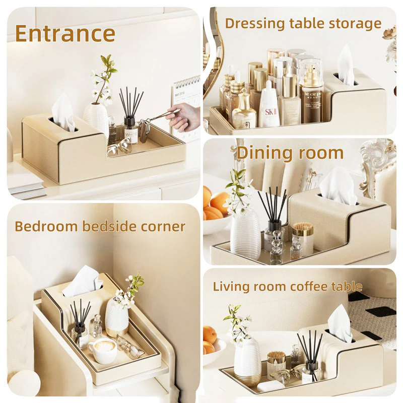 Node Tissue Box Holder with Tray - Light Beige - Image 5