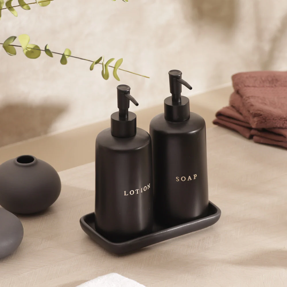 Noir Dual Dispenser Set with Tray - Black - Image 2