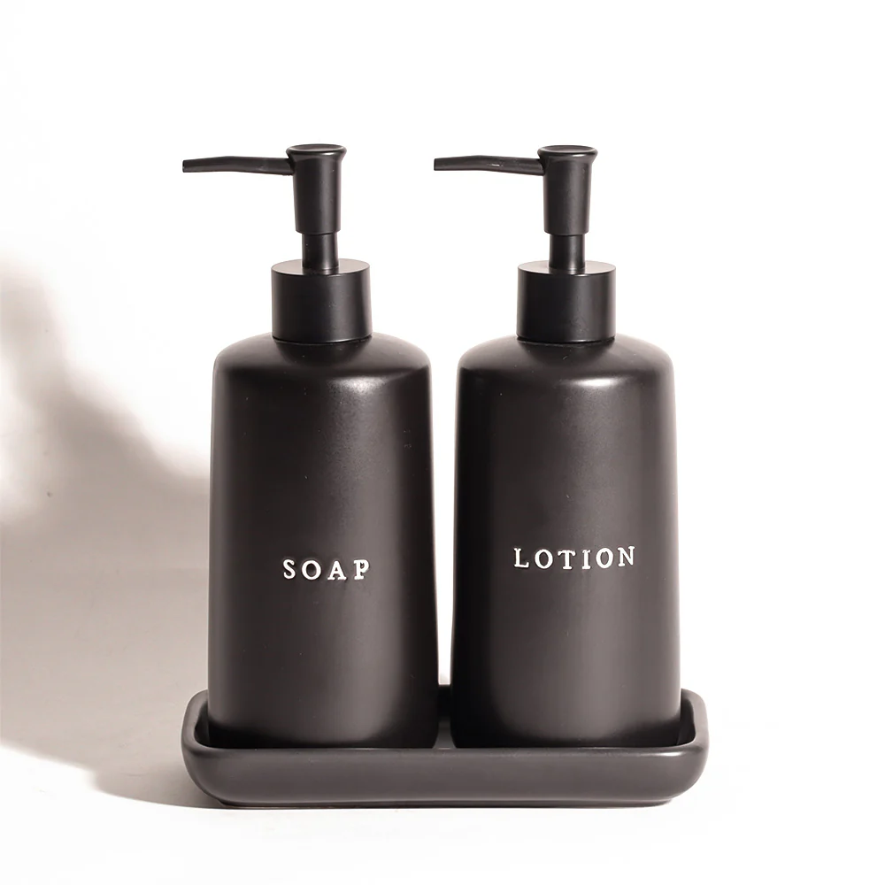 Noir Dual Dispenser Set with Tray - Black - Image 3