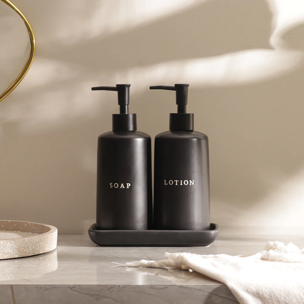 Noir Dual Dispenser Set with Tray - Black - Image 4