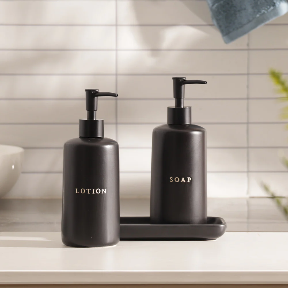 Noir Dual Dispenser Set with Tray - Black - Image 5