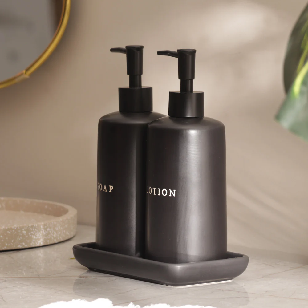 Noir Dual Dispenser Set with Tray - Black - Image 6