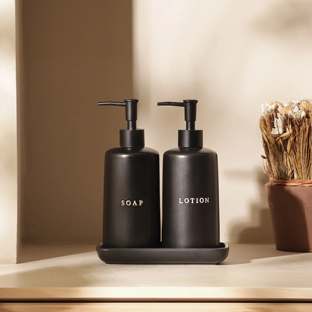 Noir Dual Dispenser Set with Tray - Black - Image 7