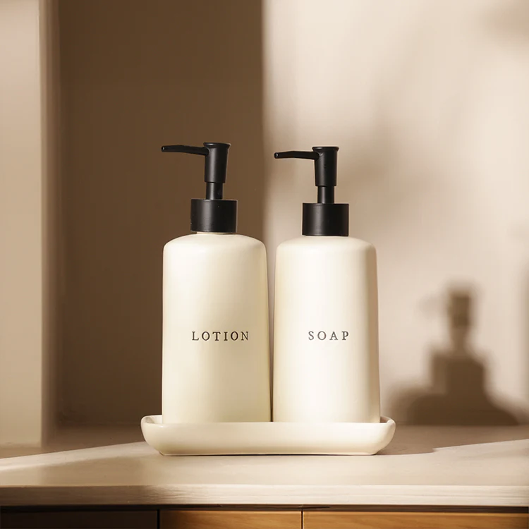 Noir Dual Dispenser Set with Tray - Cream Black - Image 6