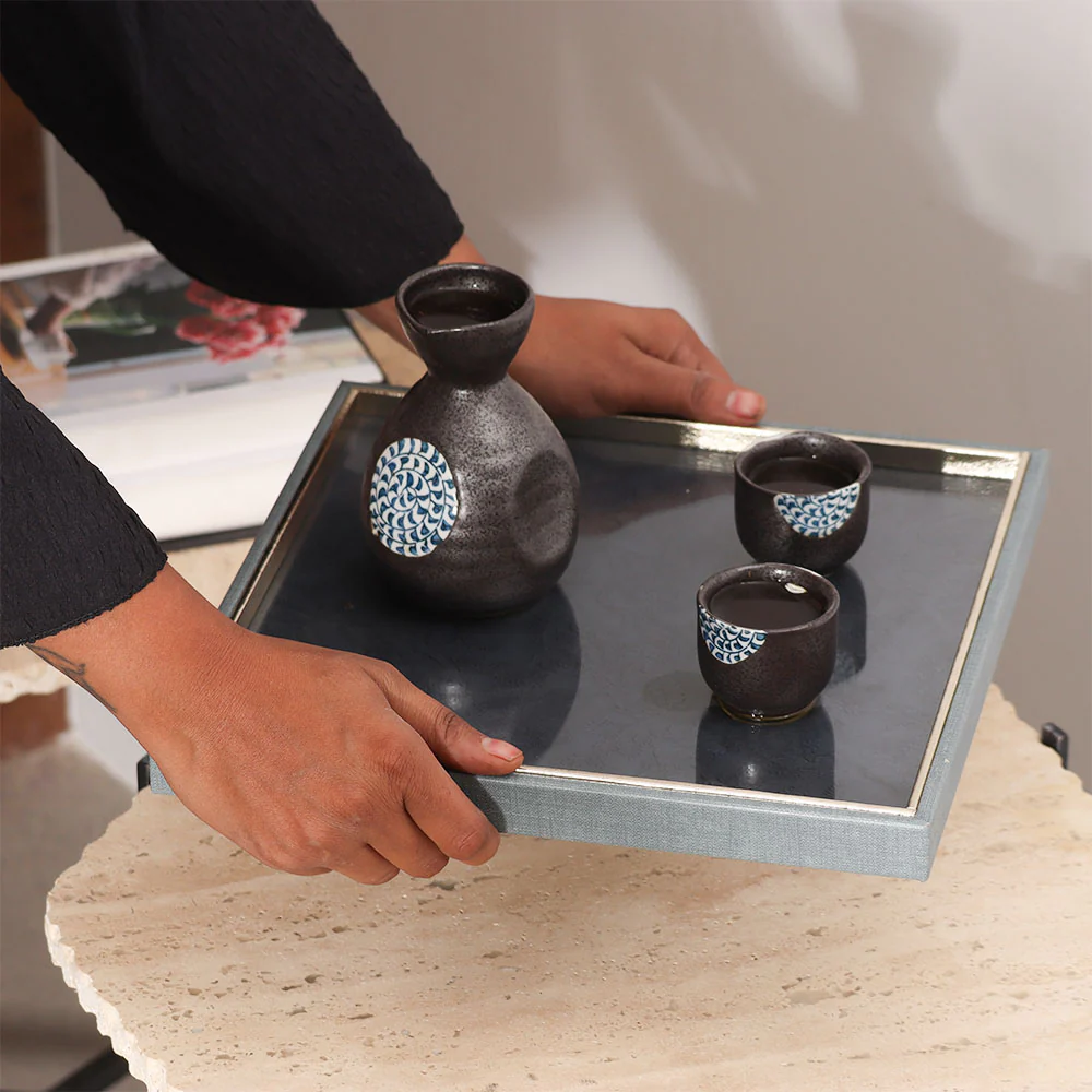 Oasis Glass Square Tray Medium - Indigo Grey - Image 6