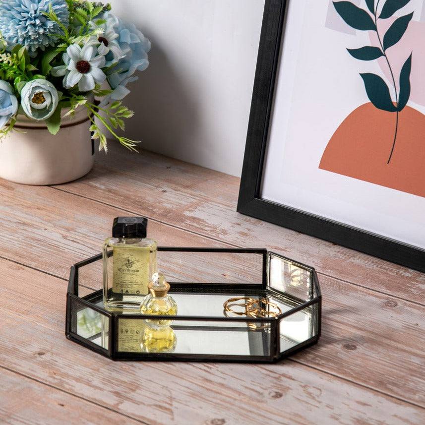 Octagon Glass Tray Small - Gunmetal