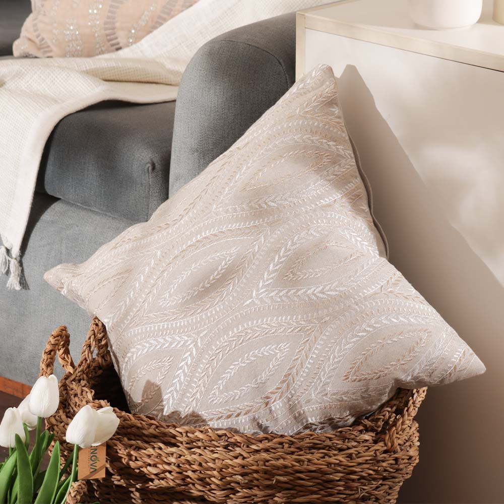 Ogee Embroidered Cushion Cover 45x45cm - Metallic Greige - Image 2
