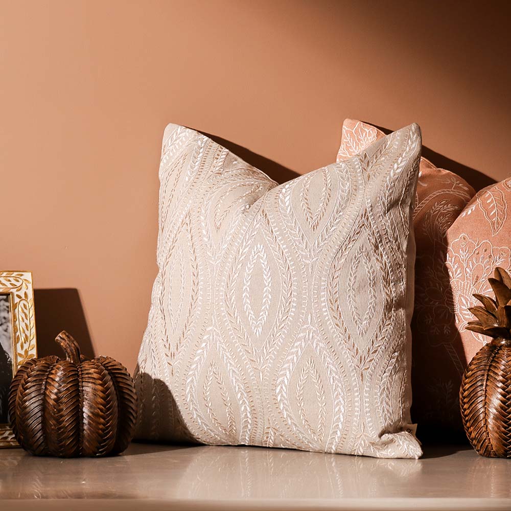 Ogee Embroidered Cushion Cover 45x45cm - Metallic Greige - Image 3