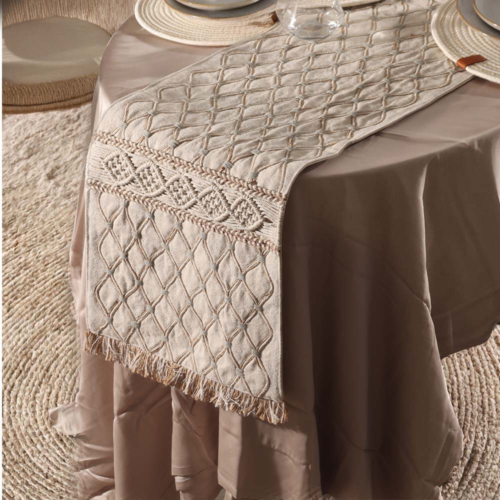 Ogee Embroidered Table Runner - Natural - Image 2