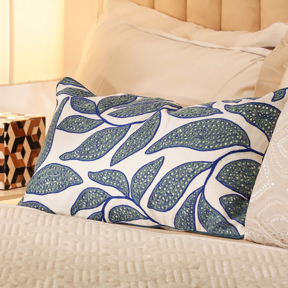 Oliva Embroidered Cushion Cover 50x30cm - Green Blue - Image 3