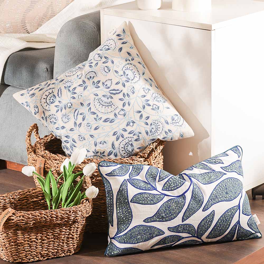 Oliva Embroidered Cushion Cover 50x30cm - Green Blue - Image 4