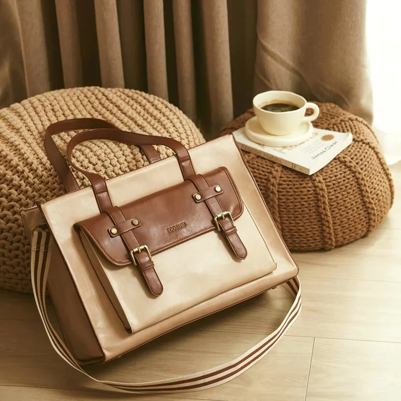 Olivia Classic Laptop Tote Bag - Beige Brown