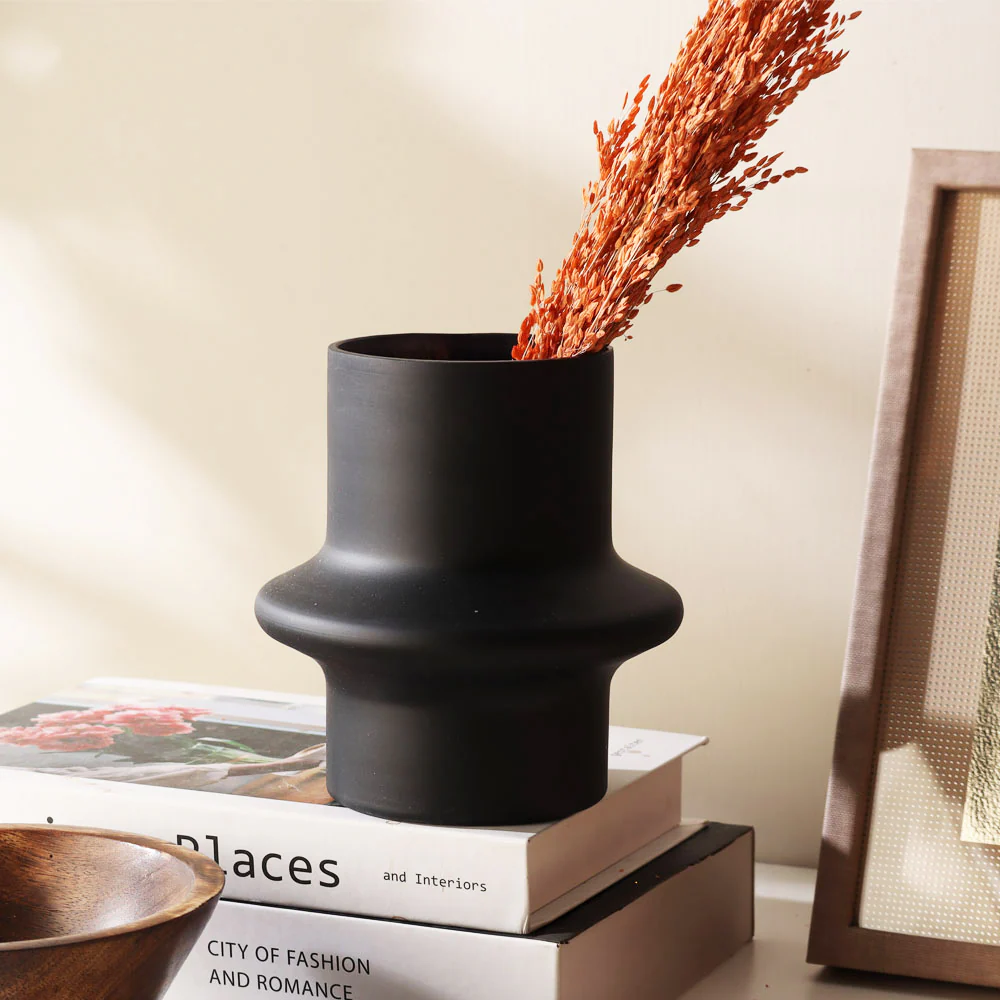 Olivia Sandblasted Glass Vase Small - Black
