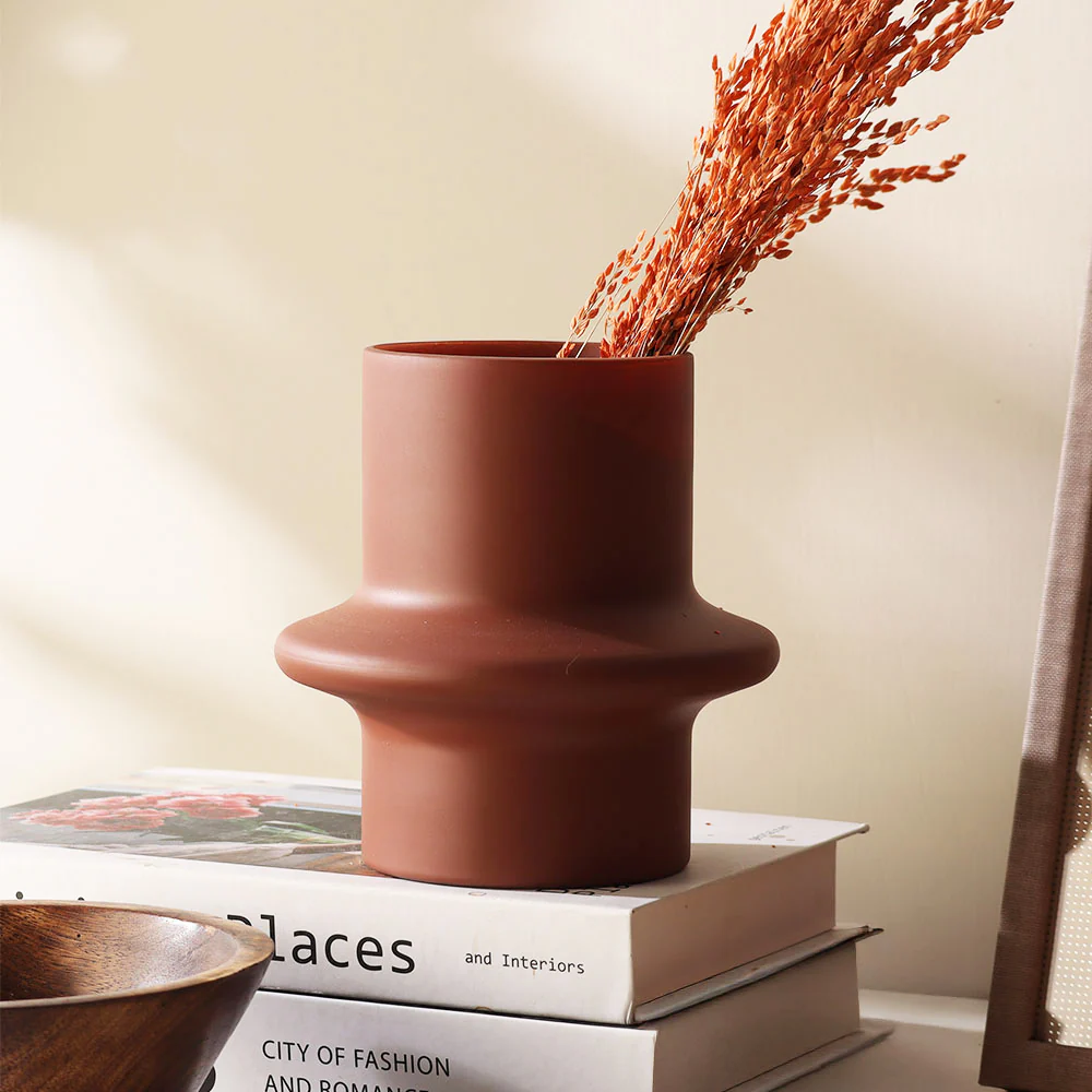 Olivia Sandblasted Glass Vase Small - Terracotta - Image 2