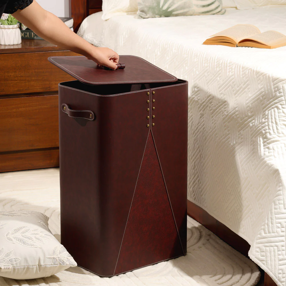 Ophelia Studded Laundry Bin with Lid - Burgundy