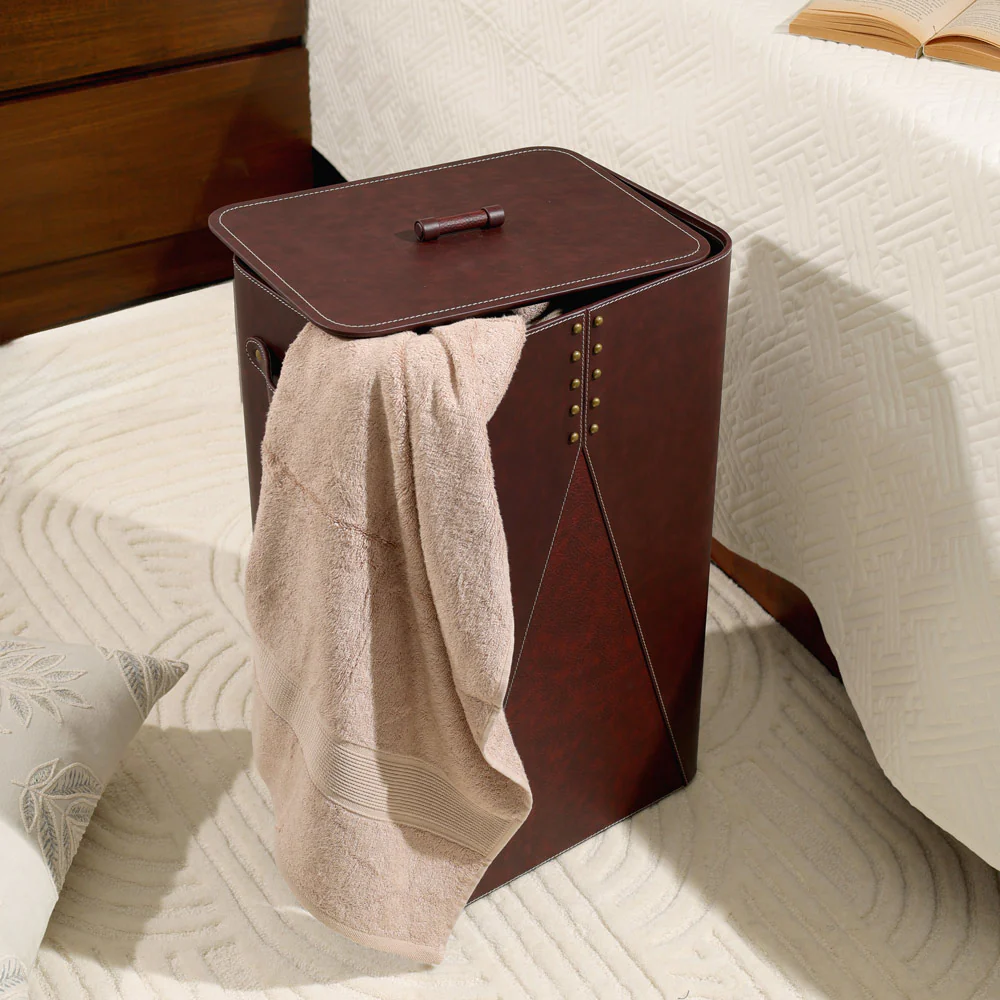 Ophelia Studded Laundry Bin with Lid - Burgundy - Image 6