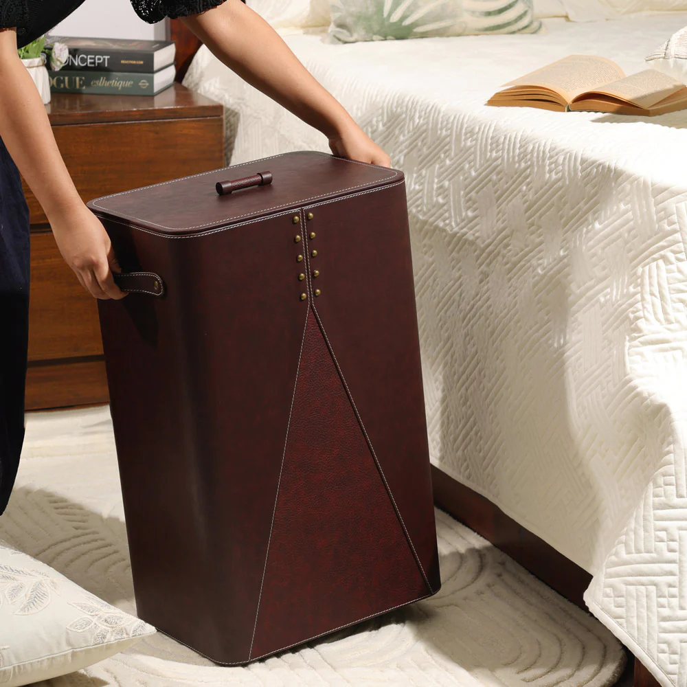 Ophelia Studded Laundry Bin with Lid - Burgundy - Image 8