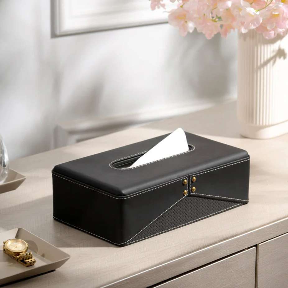Ophelia Studded Tissue Box Holder - Black