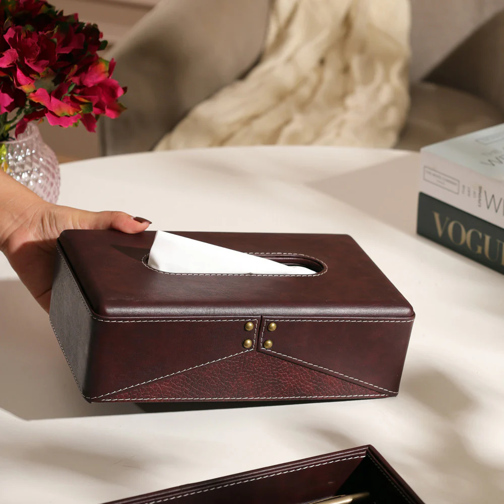 Ophelia Studded Tissue Box Holder - Burgundy - Image 5