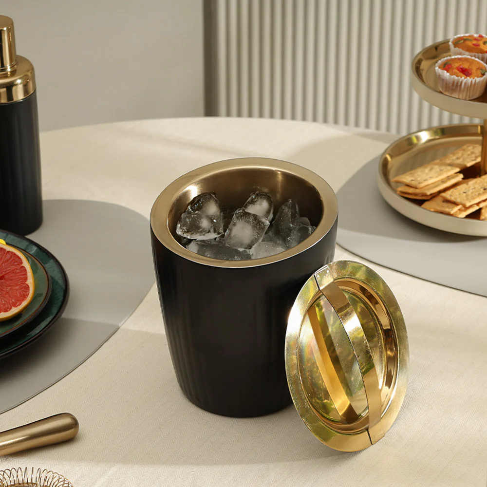 Opus Double-Walled Ice Bucket with Lid - Black Gold - Image 4