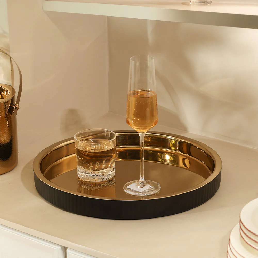 Opus Double-Walled Round Tray Large - Black Gold - Image 2