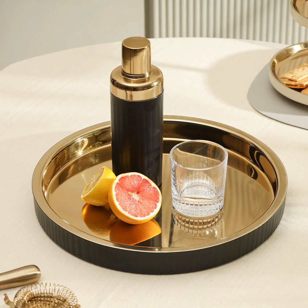 Opus Double-Walled Round Tray Large - Black Gold - Image 3