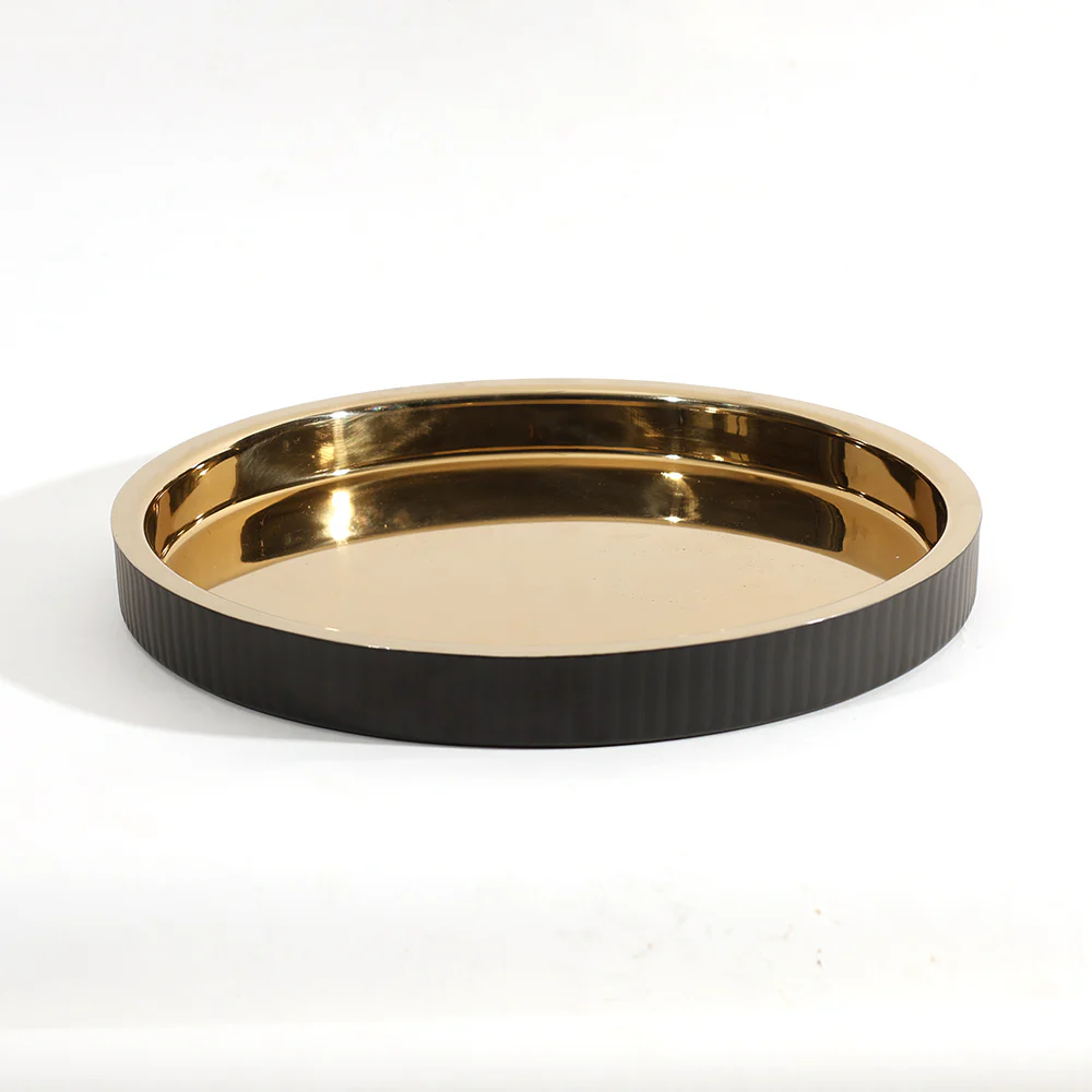 Opus Double-Walled Round Tray Large - Black Gold - Image 6