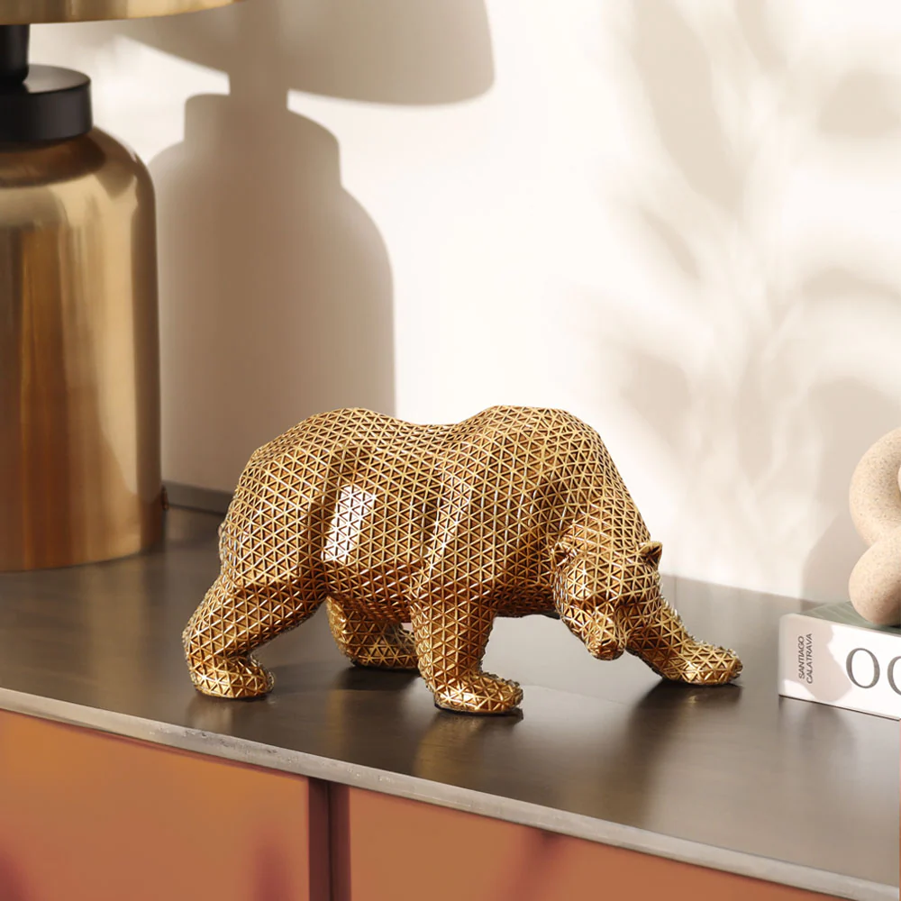 Orion Bear Sculpture - Grid Gold - Image 4