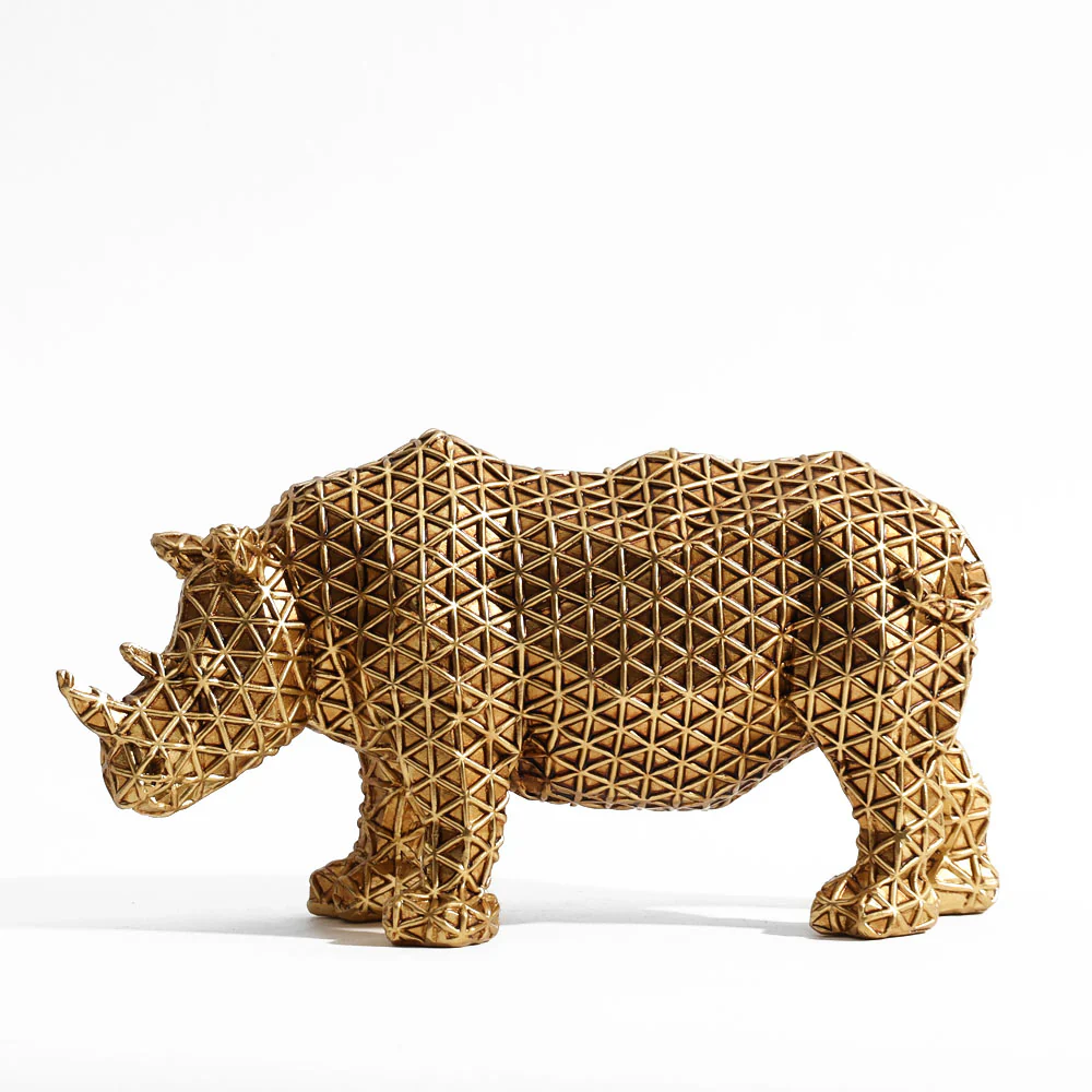 Orion Rhino Sculpture - Grid Gold - Image 3