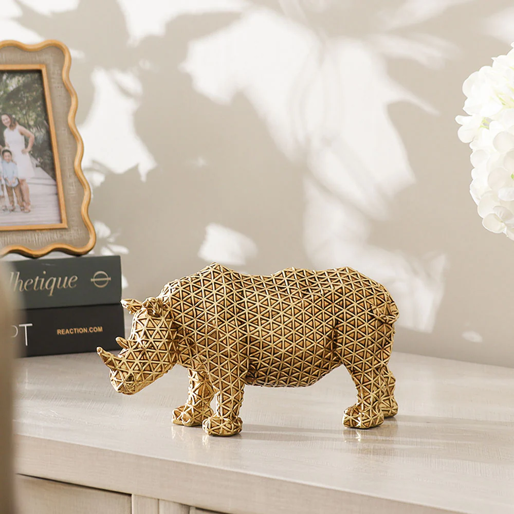 Orion Rhino Sculpture - Grid Gold - Image 4