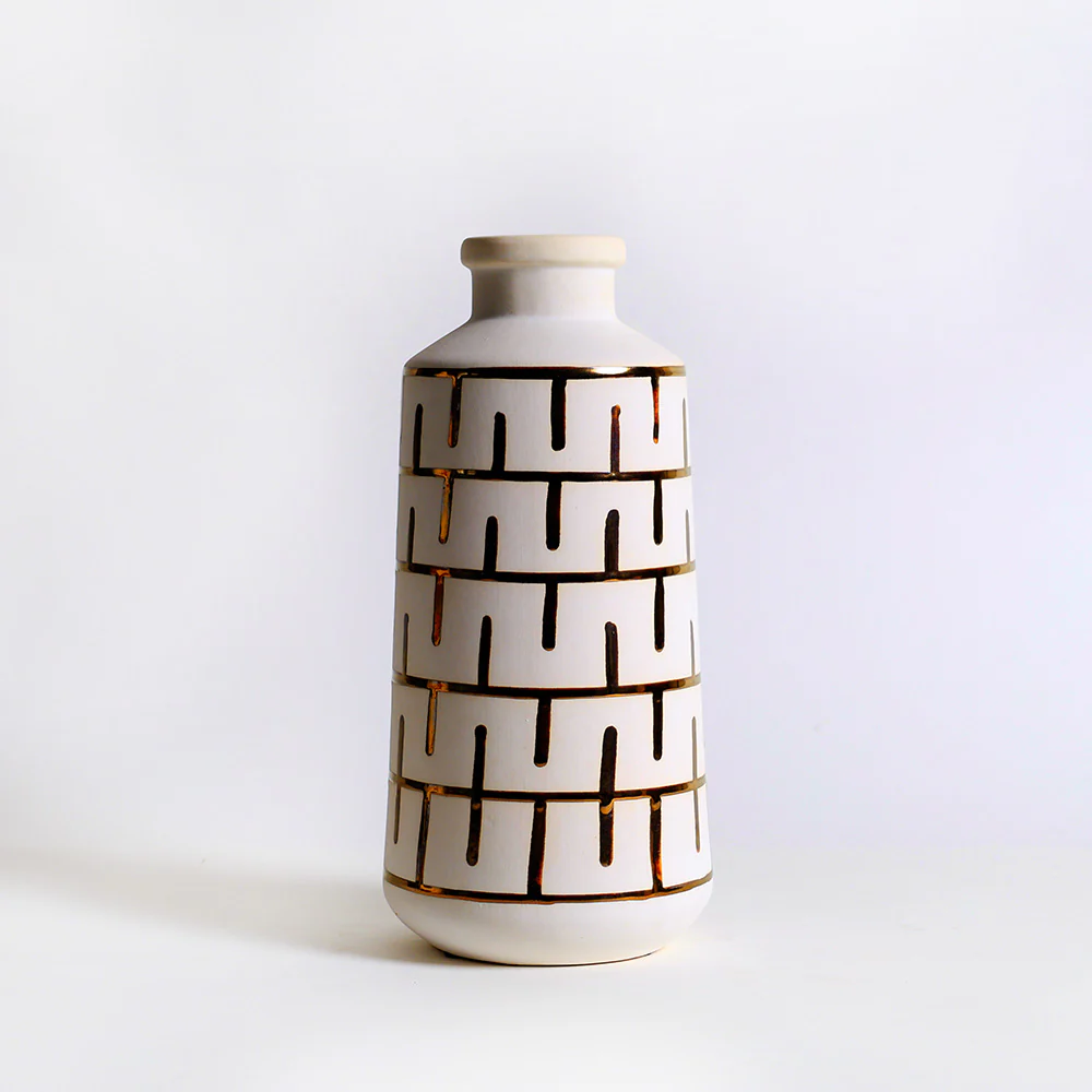Orlo Ceramic Vase Large - White Gold - Image 3