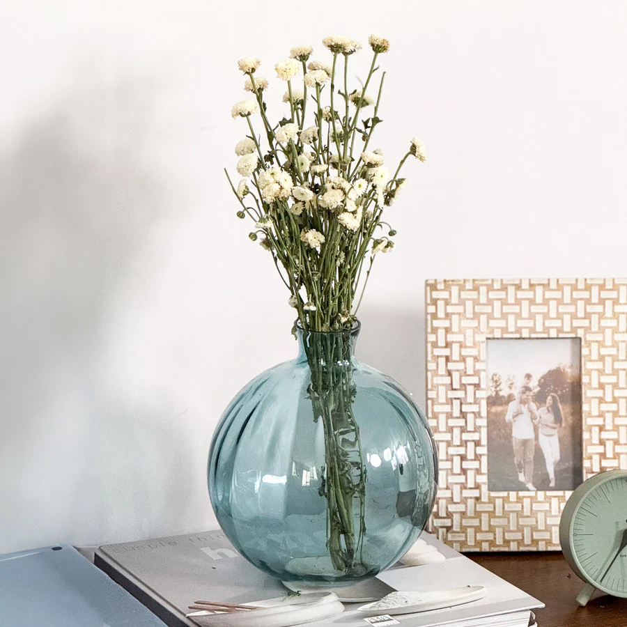 Orly Rippled Round Vase Large - Aqua - Image 2