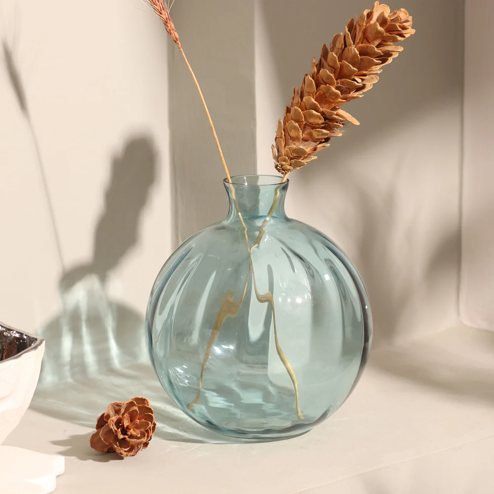Orly Rippled Round Vase Large - Aqua - Image 5
