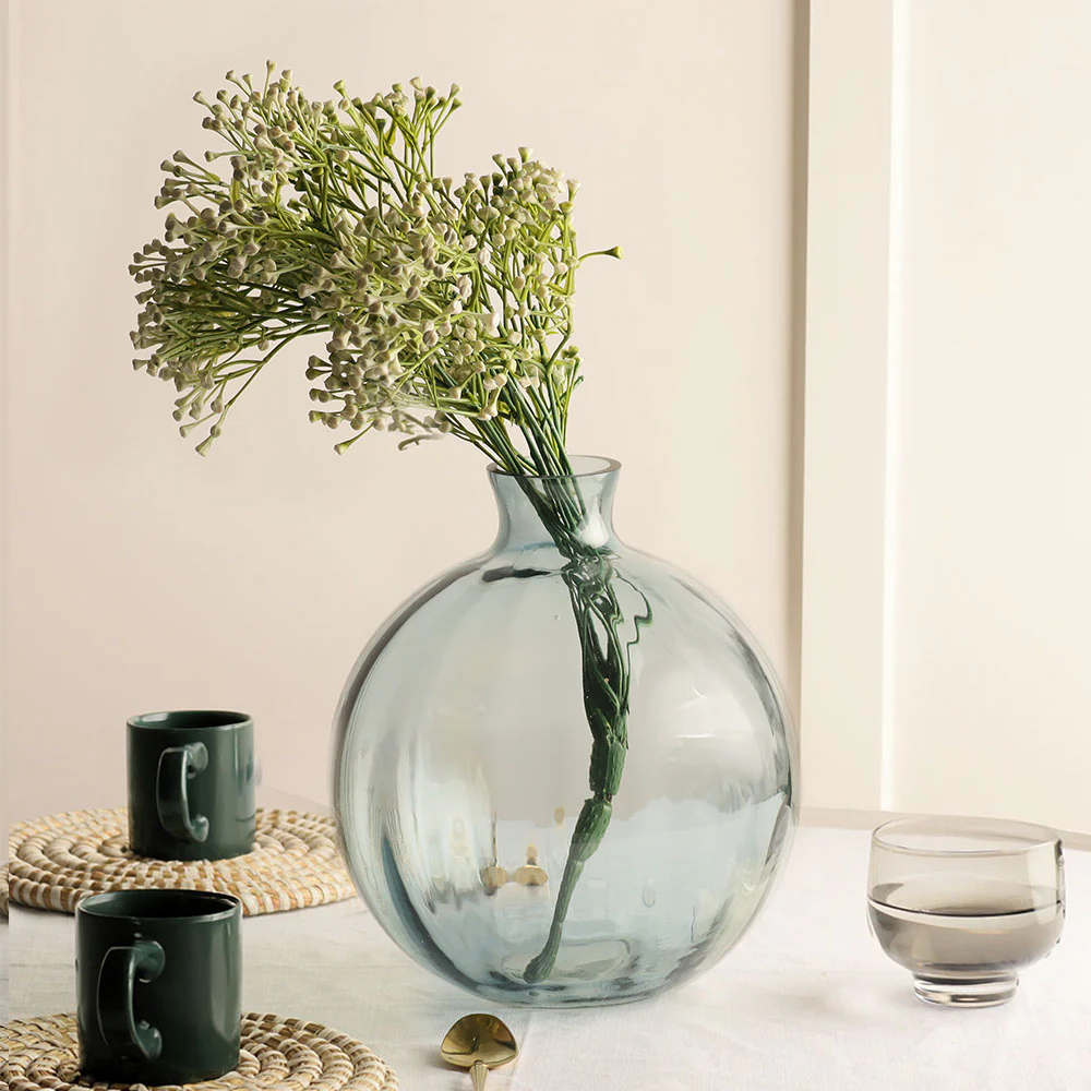 Orly Rippled Round Vase Large - Aqua - Image 6