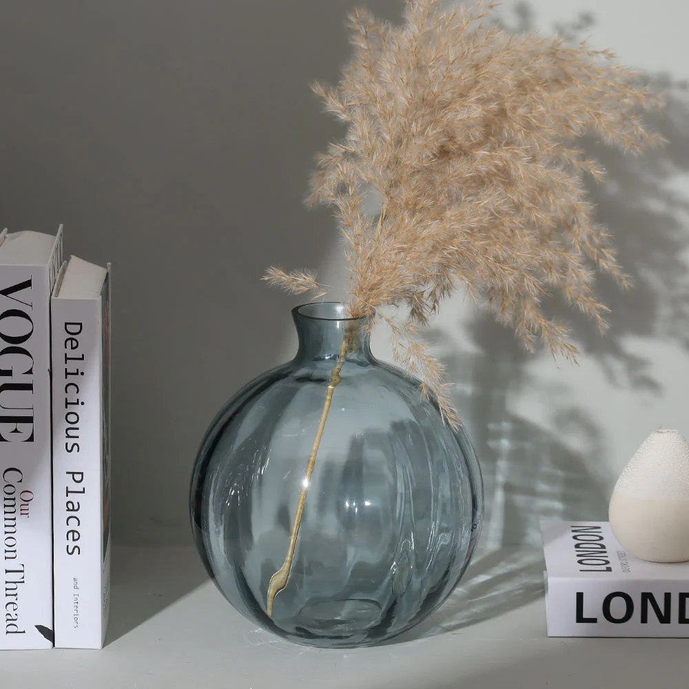 Orly Rippled Round Vase Large - Aqua - Image 7