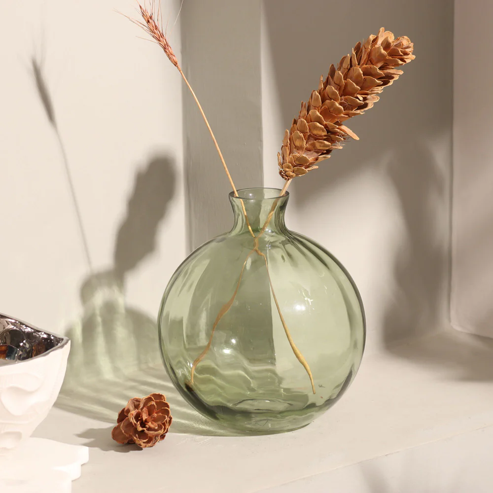 Orly Rippled Round Vase Large - Sage